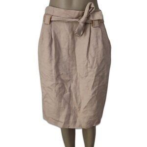 Molinari Belted Pencil Skirt Flax Linen Midi Tan Women's Size 42 US 6 NWT